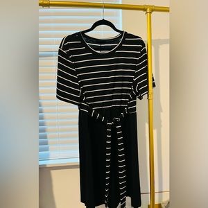 SHEIN curve black and white striped t shirt dress